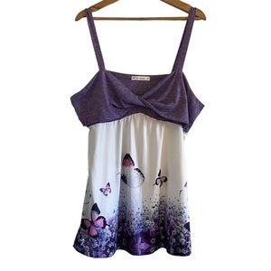 Purple & White Butterfly Twist-Front Sleeveless Dress Size 1X